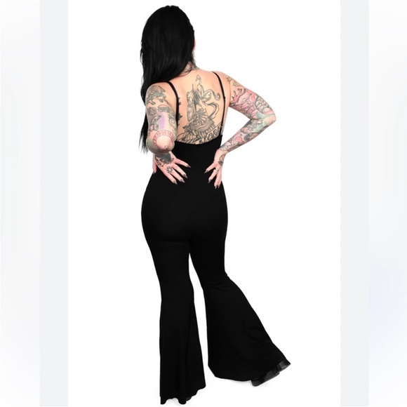 Foxblood Velvet Flare Jumpsuit - Picture 2 of 4